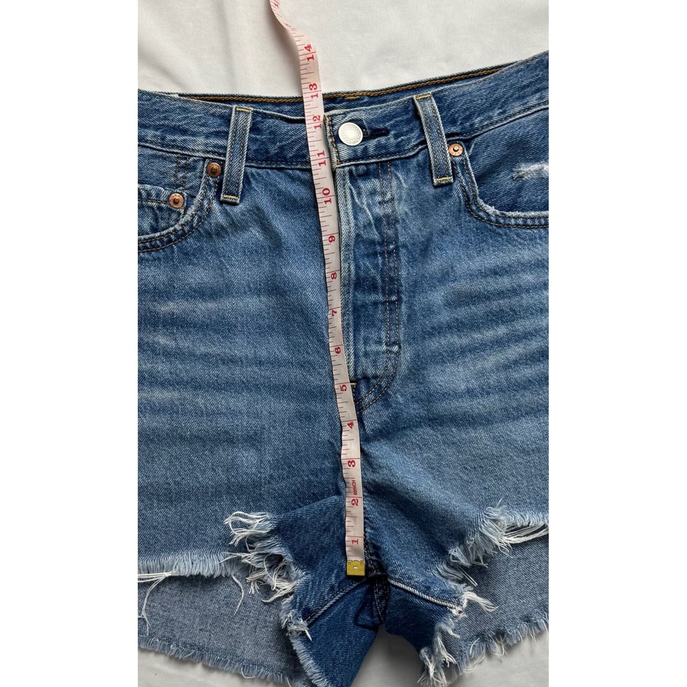 Levis Premium Ribcage Shorts Womens 29 High Rise Distressed Denim Medium Wash - Picture 13 of 16